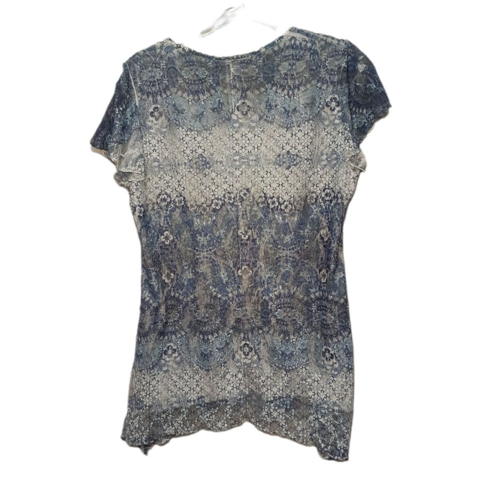 Frazzle Blue Sheer Lined Short Sleeve High Low Blouse Size XL - Picture 2 of 3
